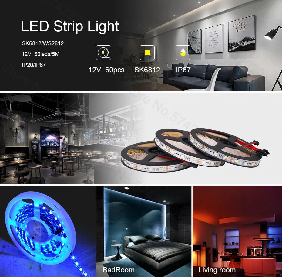 5m 60leds individuais, endereçáveis, rgbww, luzes de led ip20 65 67