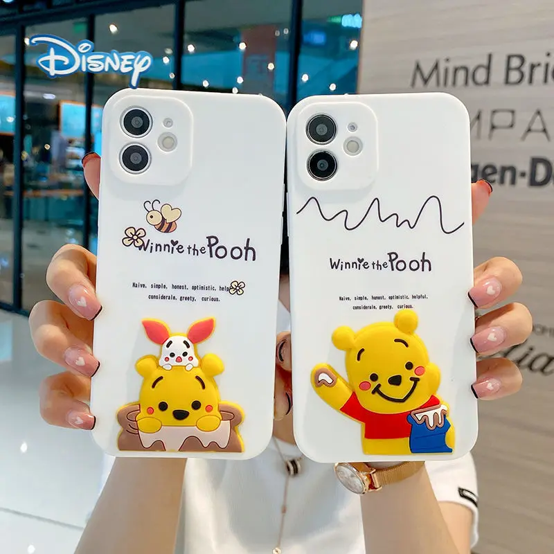 

Disney Winnie the Pooh 3D Cartoon Mobile Phone Case for iPhone 13 13pro 13mini 13pro max Plus Cute Anti-fall Cellphone Shell