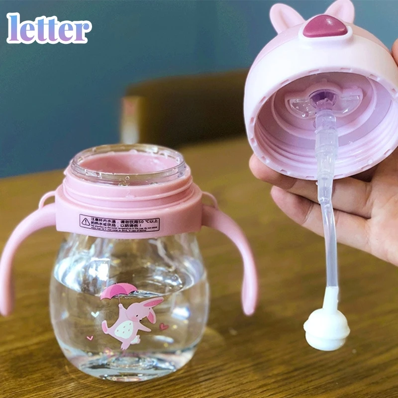 

270ml Kids Water Sippy Cup Cartoon Rabbit Baby Gravity Ball Drinking Learning Straw Water Bottle for Boy Girl Outdoor