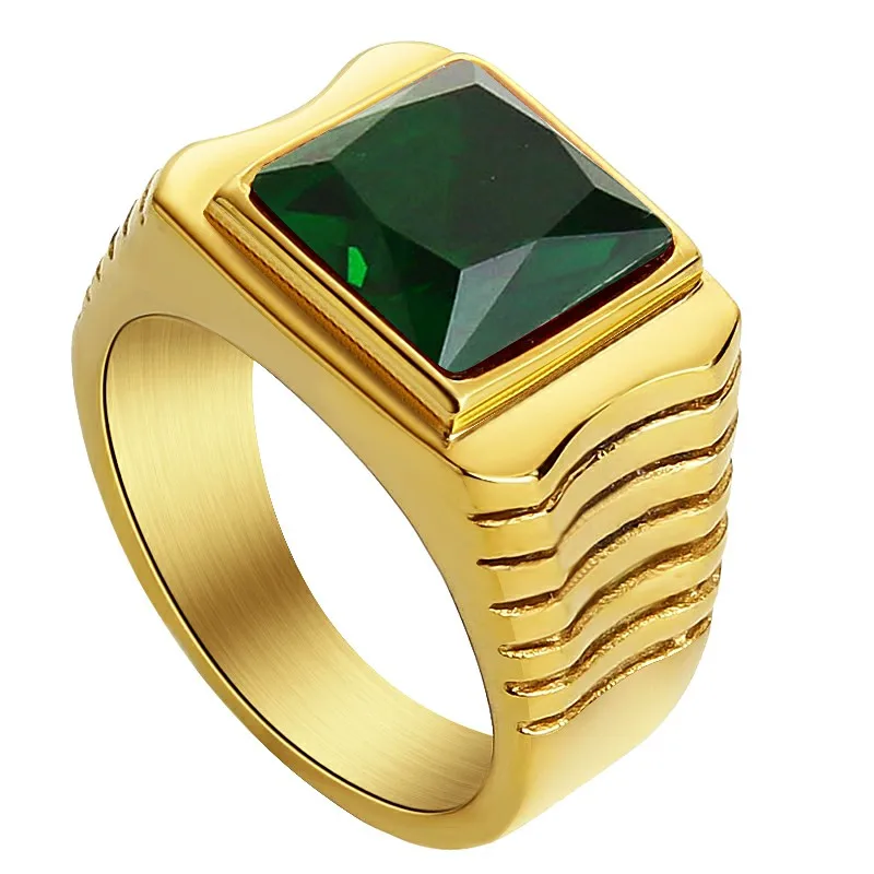 Gold Green Valily Jewelry Для женщин кольцо Нержавеющая сталь цвета: золотистый, красный/черный камень кубический цирконий Кольца для Для мужчин обручальное кольцо с простыми линями кольца - Цвет основного камня: Gold Green