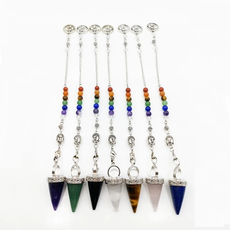 Natural Hexagonal Pyramid Rose Pink Quartz Crystal Pendulum Balancing Reiki Charms 7Chakra Dowsing gems stone Buddha Pendant |
