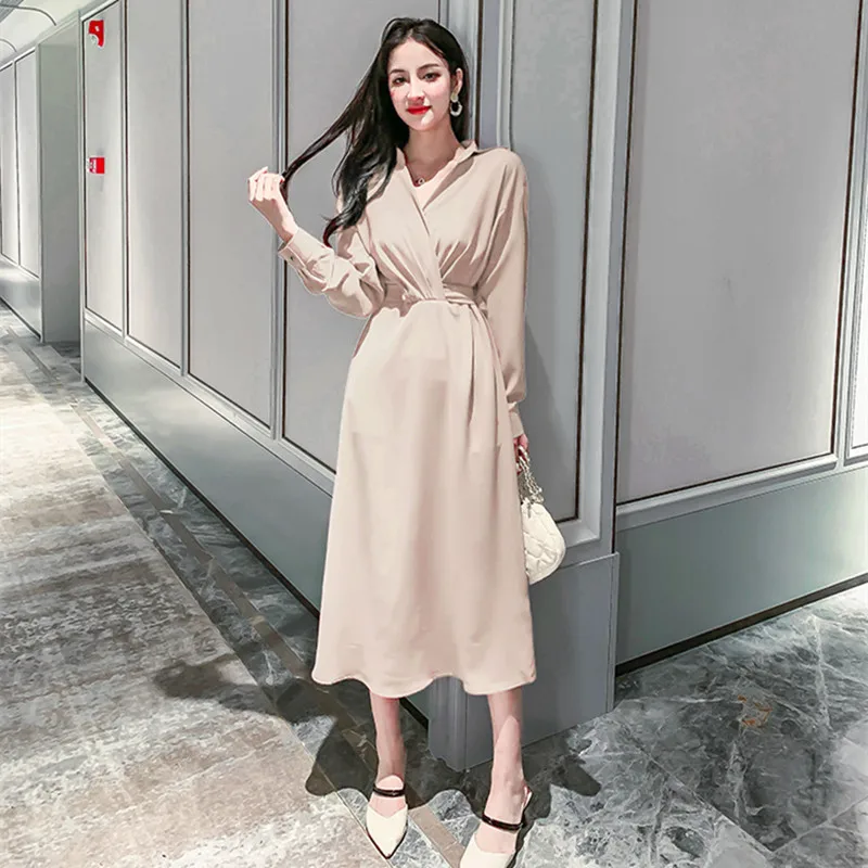 REALEFT осеннее элегантное женское платье рубашка с высокой талией и v образным