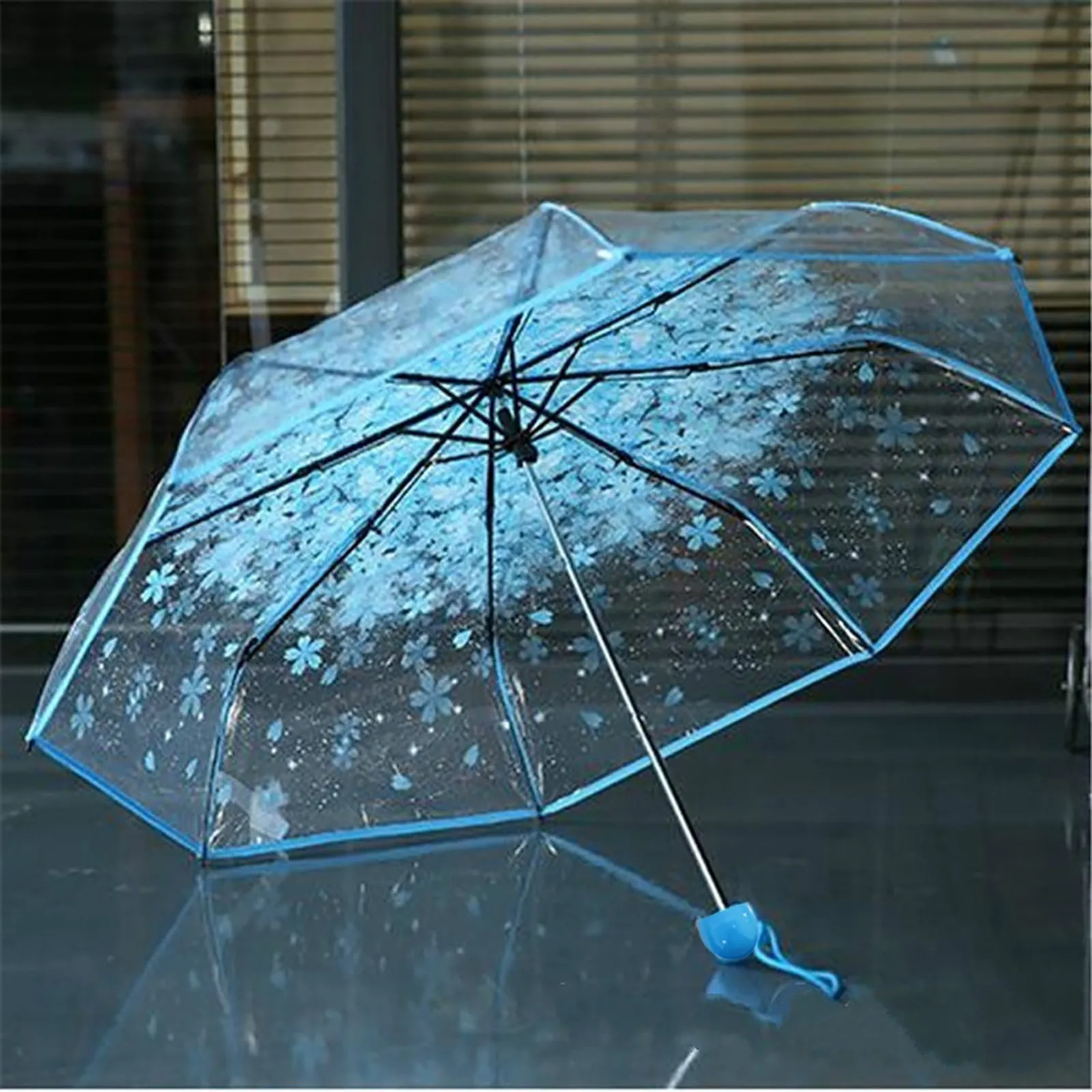 

Women's Rain Umbrella Multicolor Transparent Clear Cherry Blossom Mushroom Sakura Printed Three-Folding Rain Umbrella