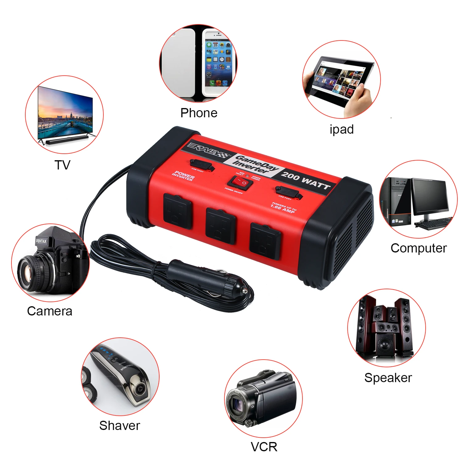 Автомобильный инвертор мощности 200 Вт преобразователь синусоидальной волны