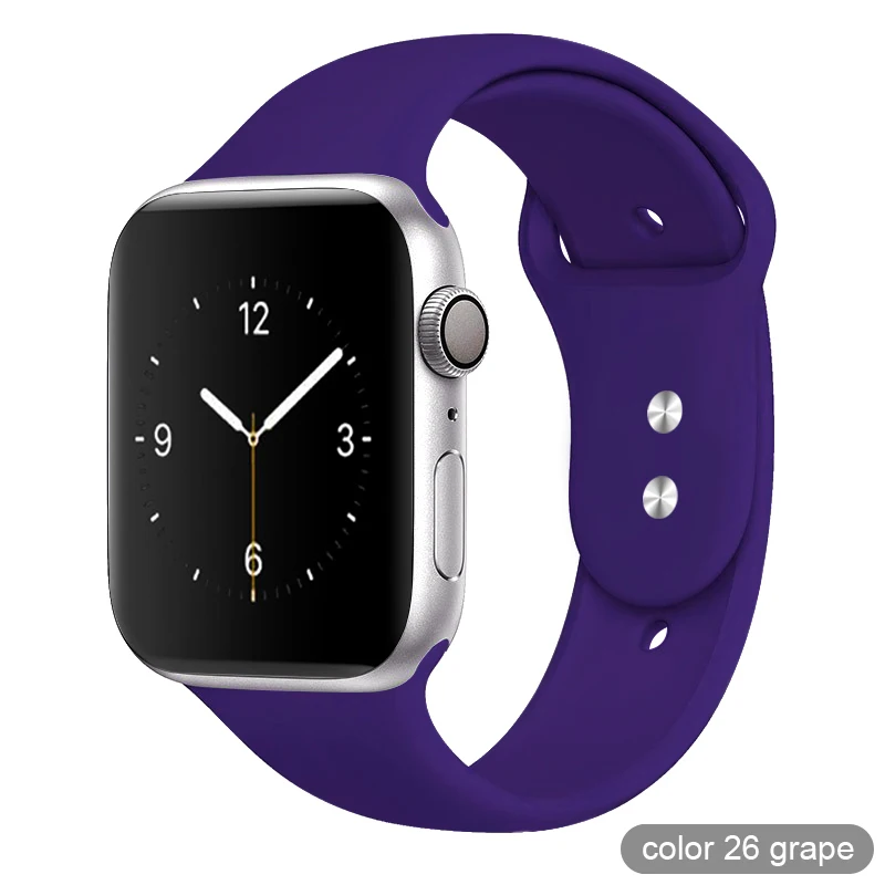 Цветной мягкий силиконовый спортивный ремешок для Apple Watch серии 1 2 3 4 5 38 мм 42 мм резиновый ремешок для часов 40 мм 44 мм iWatch 4/5 - Цвет ремешка: 26 Grape