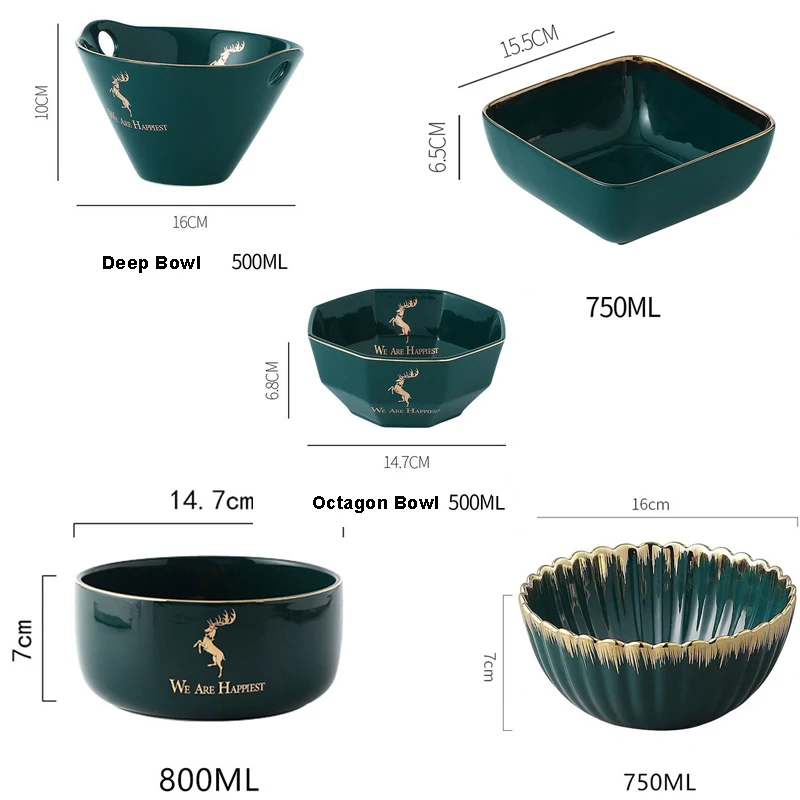 Керамическая сервировочная чаша роскошная изумрудная Салатница Бытовая Посуда