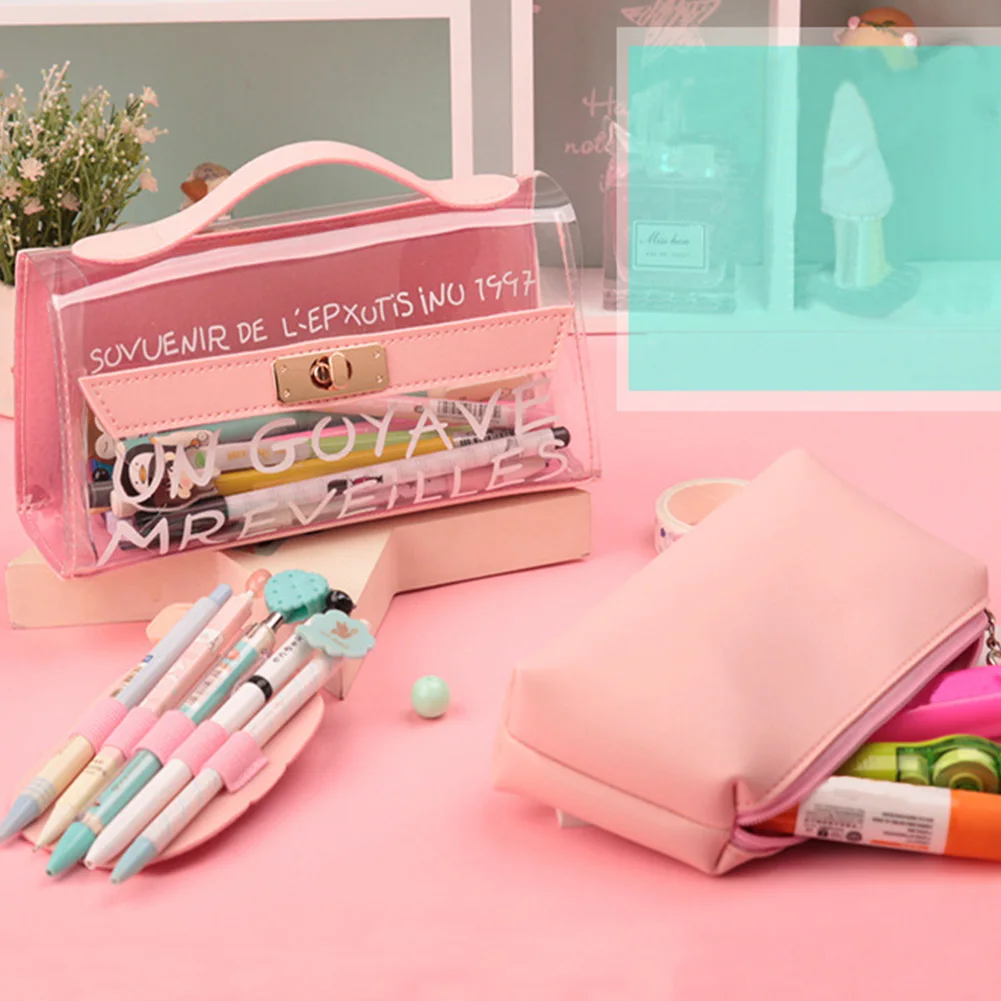 Офисная Милая прочная сумка PU кожаный пенал прозрачный Органайзер подарок