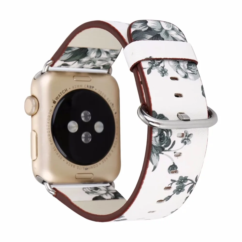 Ремешок для наручных часов для Apple Watch, 38, 42 мм, версия 1/2/3 кожаный цветок розы ремень с цветочным принтом в китайском стиле наручные часы браслет I212