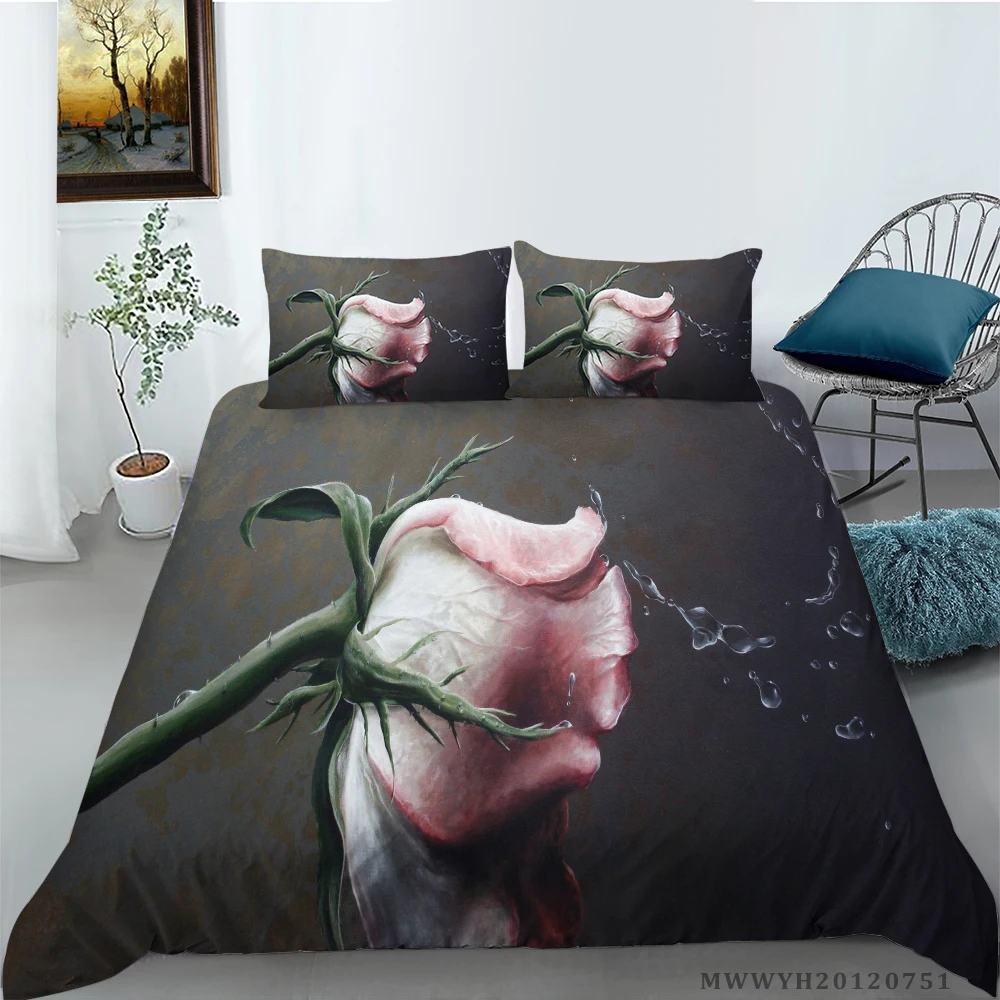 

New Artistic Oil Painting Vase and Flowers Printing Bedclothes Bedding set Duvet cover with Pillowcases 2/3pcs