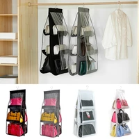 6 pocket hanging handbag organizer for wardrobe closet transparent storage bag door wall clear sundry shoe bag with hanger pouc