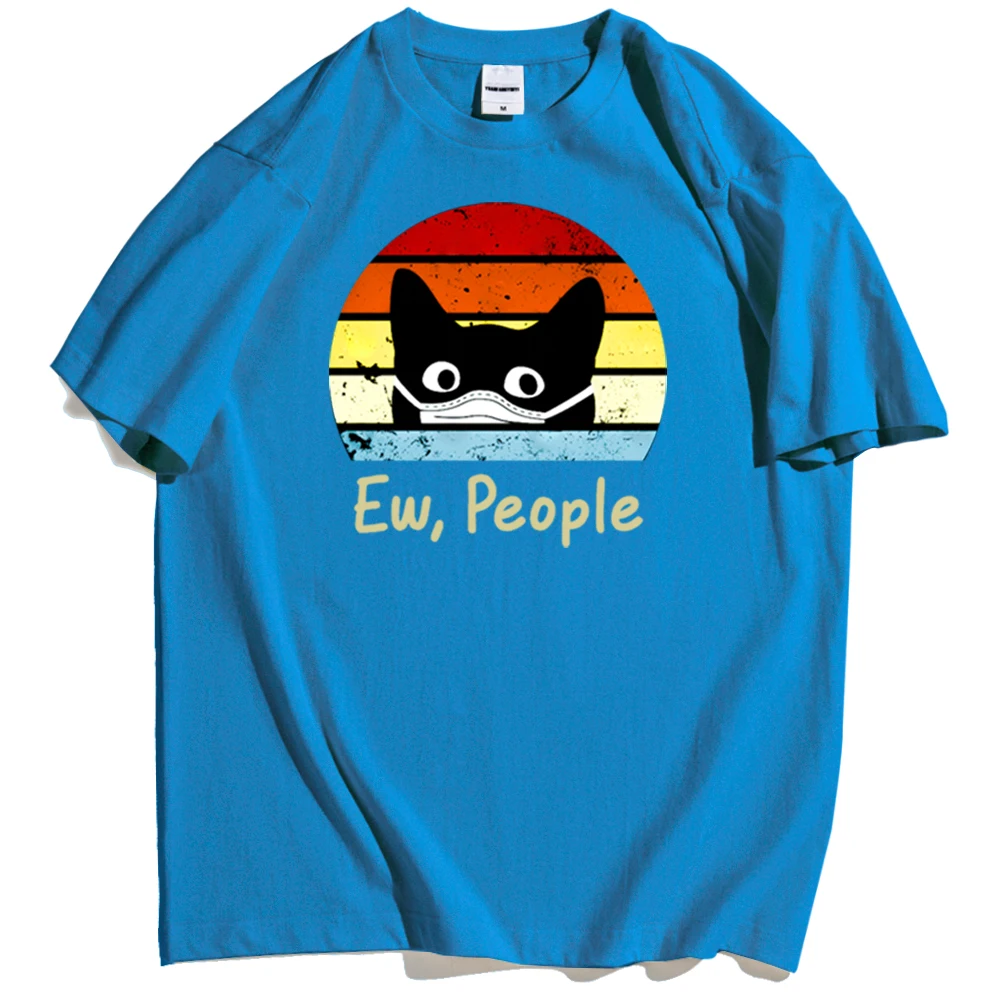 

Summer Men's T-shirt Cat Wearing A Mask Cartoon Printed Cotton High-quality Harajuku Street Fashion Men's Fashion Personality