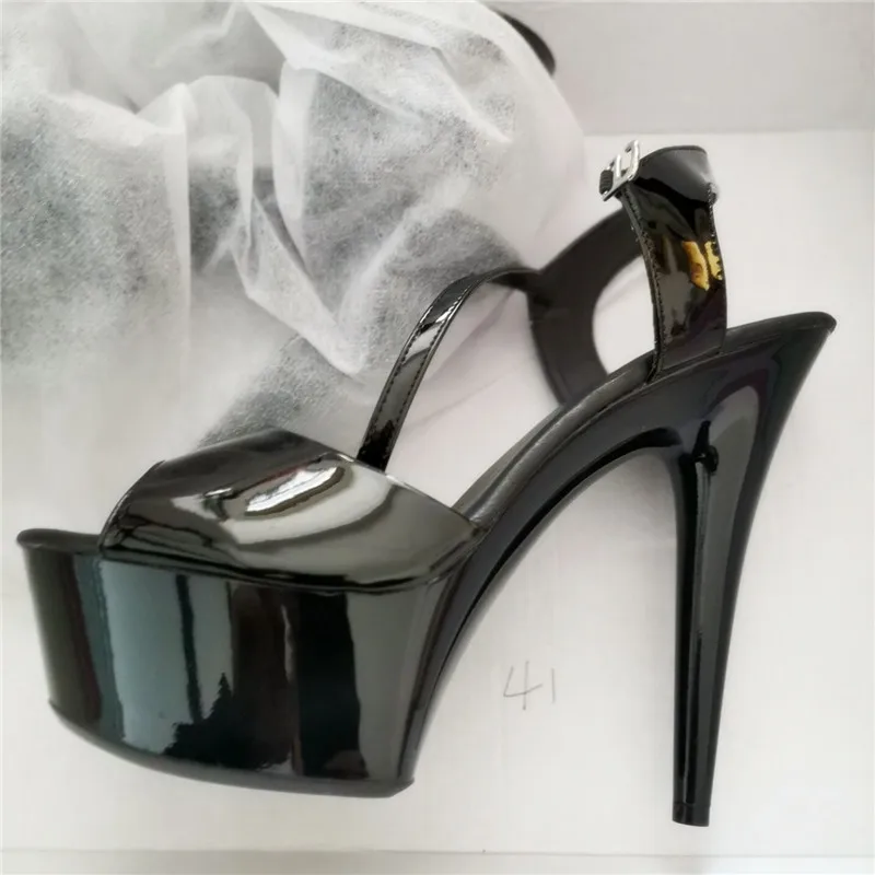 Туфли на высоком каблуке женские черные летние босоножки тонком 15 см туфли для