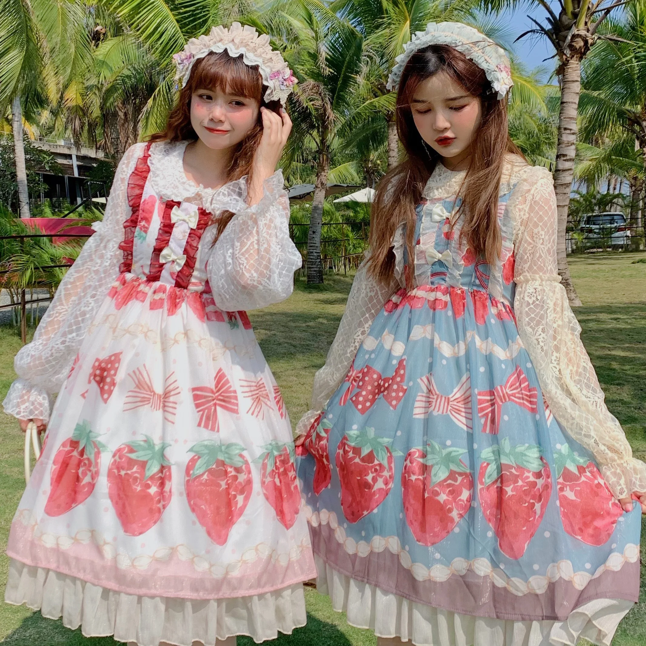 

Lolita dress vintage falbala bowknot cute printing high waist princess victorian dress kawaii girl gothic lolita Strap dress