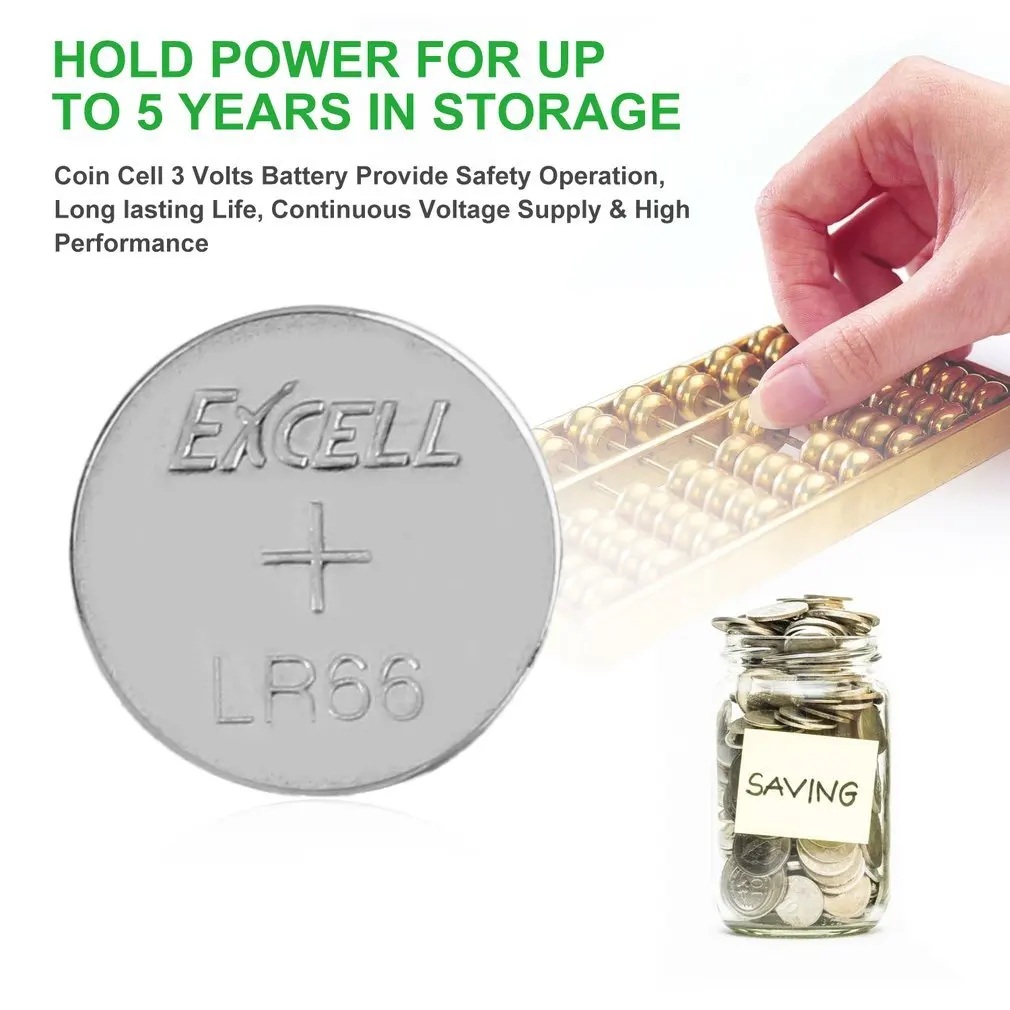 10 шт./лот Excel 1 5 V LR66/177/377/AG4 Кнопка ячейки Батарея аккумулятора кнопочного типа