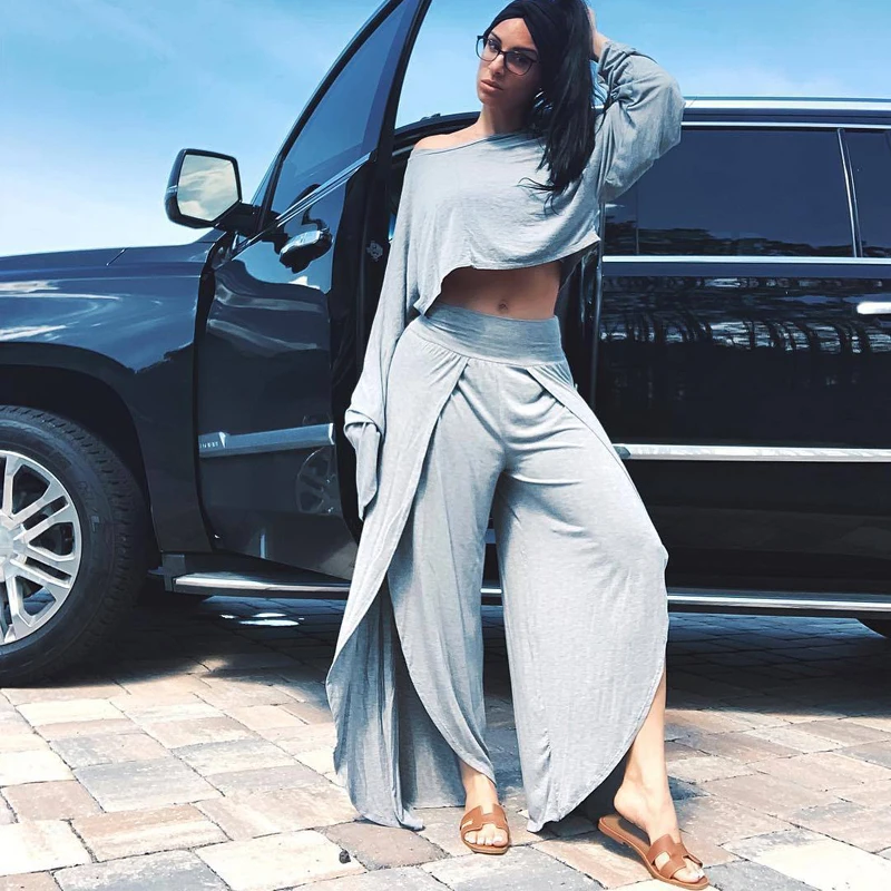 Женский комплект из 2 предметов укороченный свитер на одно плечо с длинным