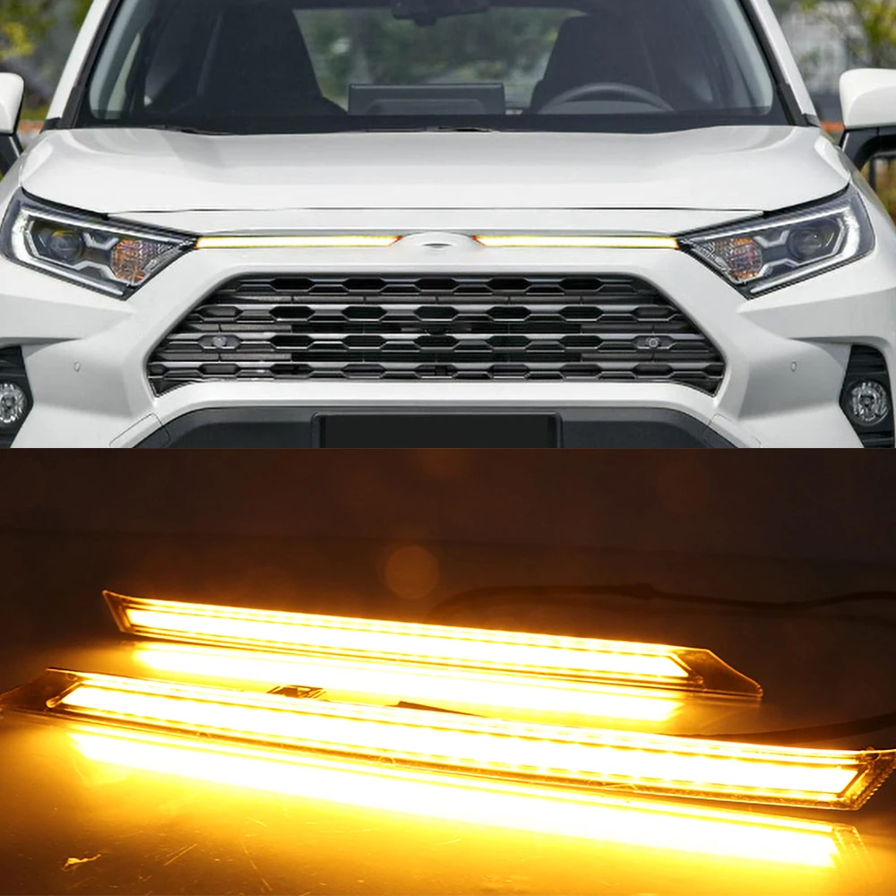 For Toyota RAV4 2019 2020 Yellow Turn Signal Function 12V Car DRL LED Daytime Running Light Automobile Cover Decoration Light