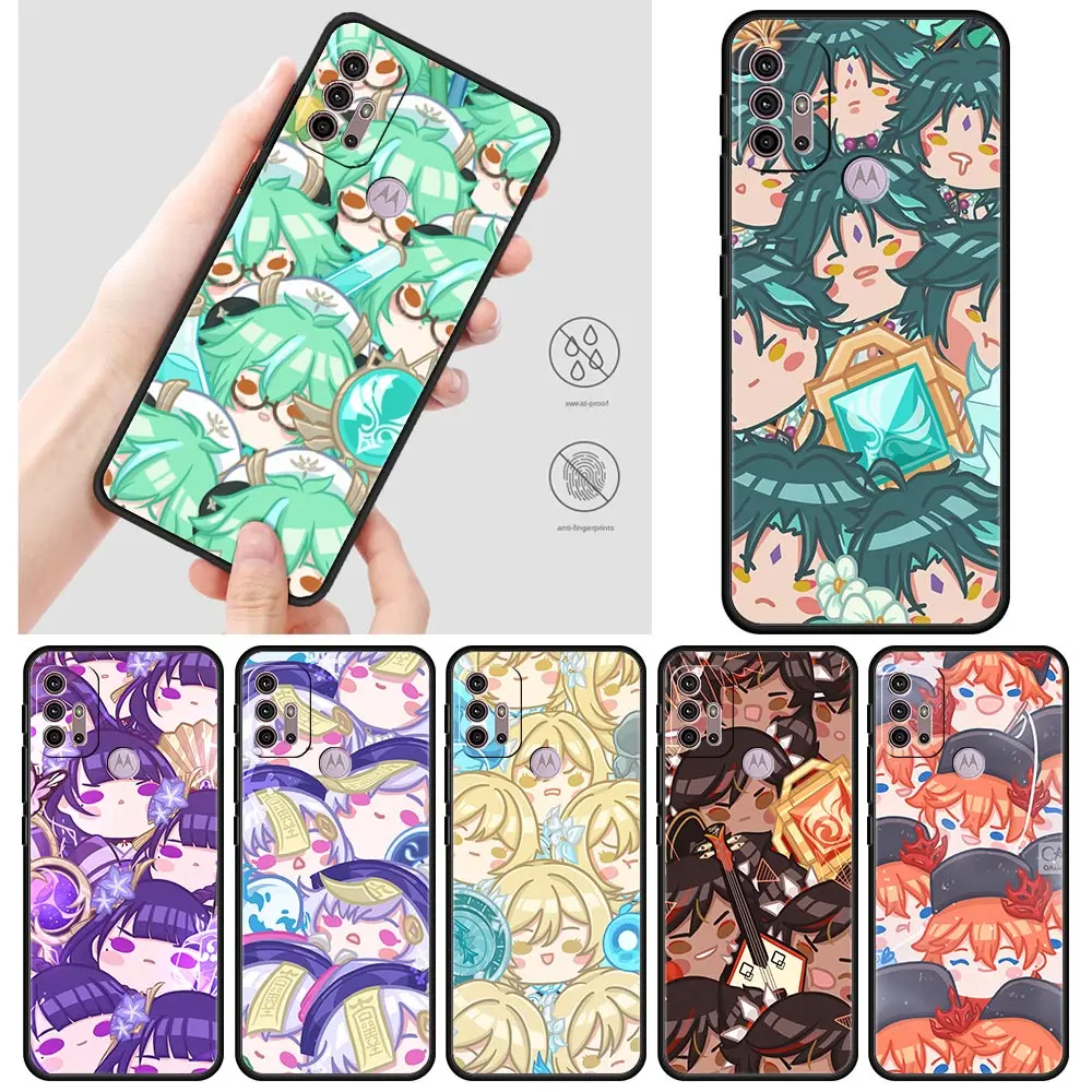 

Genshin Impact cartoon Cases For Motorola One Fusion G30 G9 Play G8 Power Lite E6s G Stylus Edge 20 Pro Black TPU Phone Shell