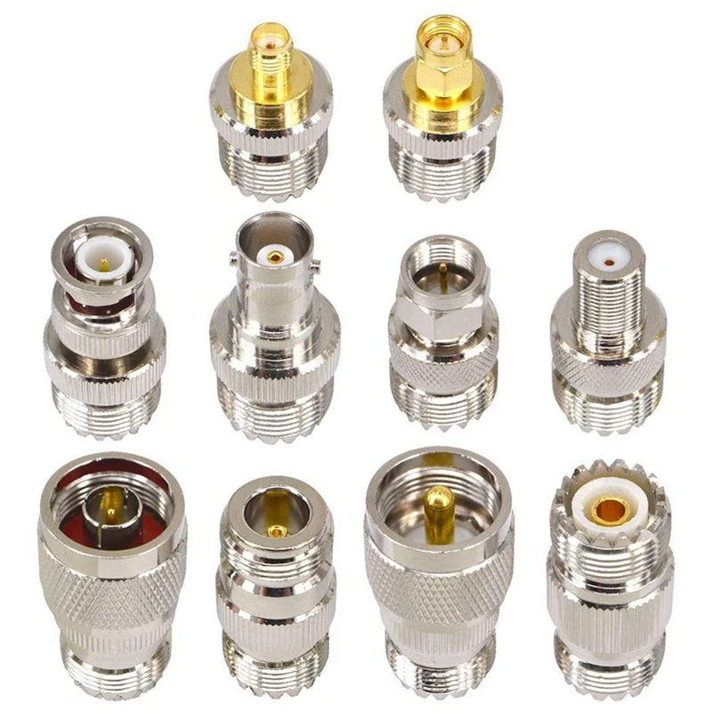 

10 Type Set RF UHF Female Coaxial Connector Kit UHF Adapter UHF Female to UHF/SMA/BNC/N-Type/F-Type Connector UHF Female