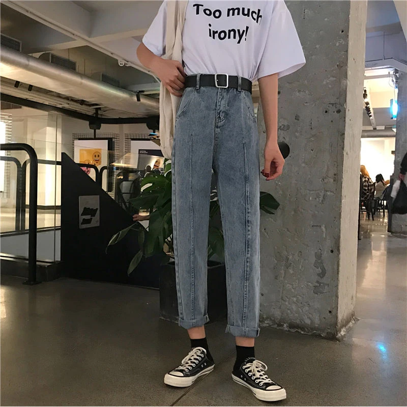 

Jeans Women Pants New Autumn High Waist Jean Femme Pantalon Trousers Streetwear Vintage Ankle-Length Fitness Harem Denim Pants