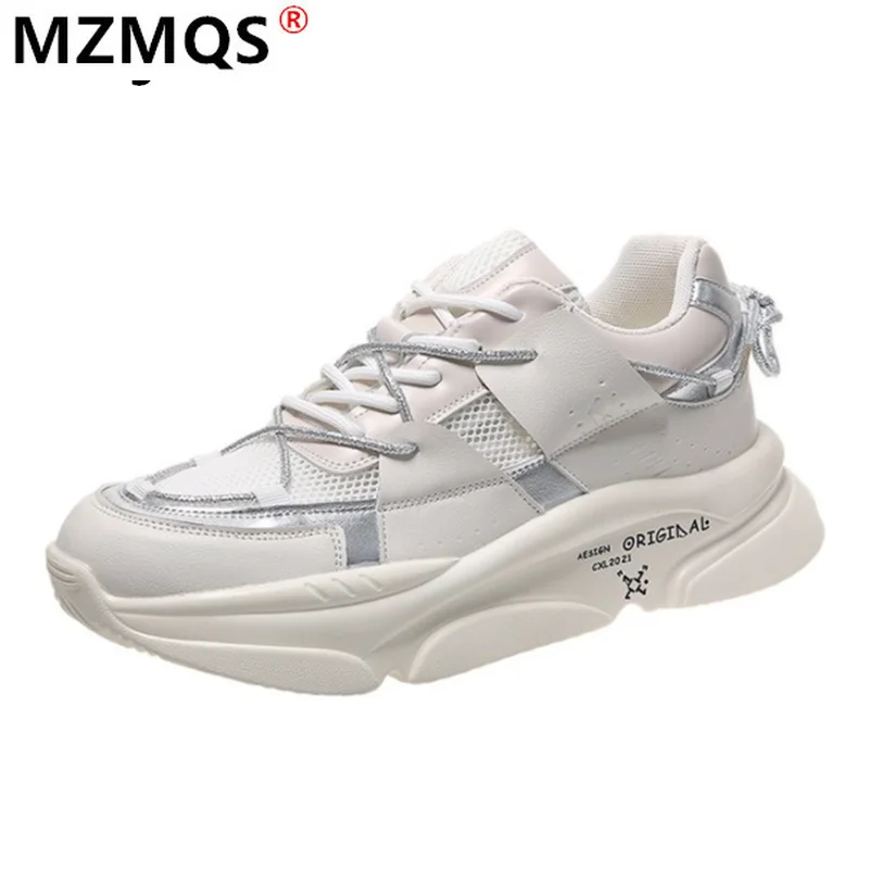 

2021 Spring Women's Vulcanized Shoes Fashion Mesh Breathable Lace-up Casual Shoes Outdoor Comfortable Platform Women Sneakers