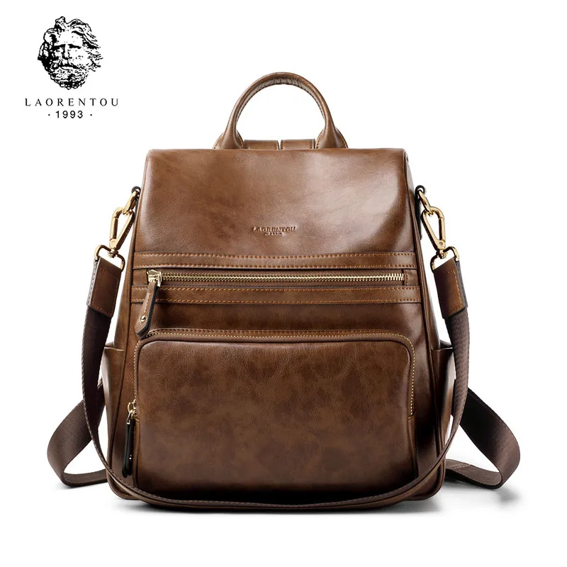

LAORENTOU Women Backpacks Genuine Leather Backpack Female Travel School Bag Soft Fashion Vintage Shoulder Bags Mother's Day Gift
