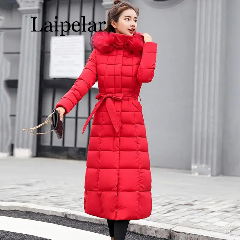 

High Quality Fur Collar Women Long Winter Coat Female Warm Wadded Jacket Outerwear Parka