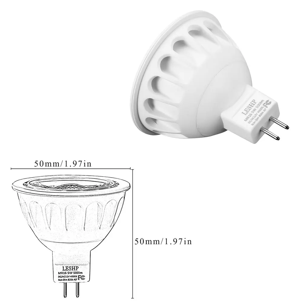 LESHP белый MR16 AC/DC12V 5W Светодиодный прожектор 4000K 500LM без затемнения 40 градусов угол