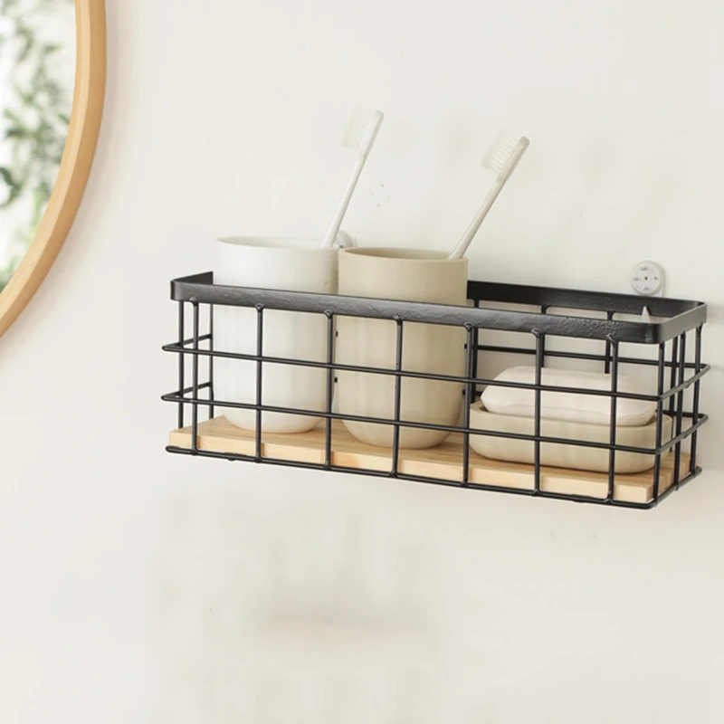 Железная настенная полка с деревянной доской подвесная корзина для хранения