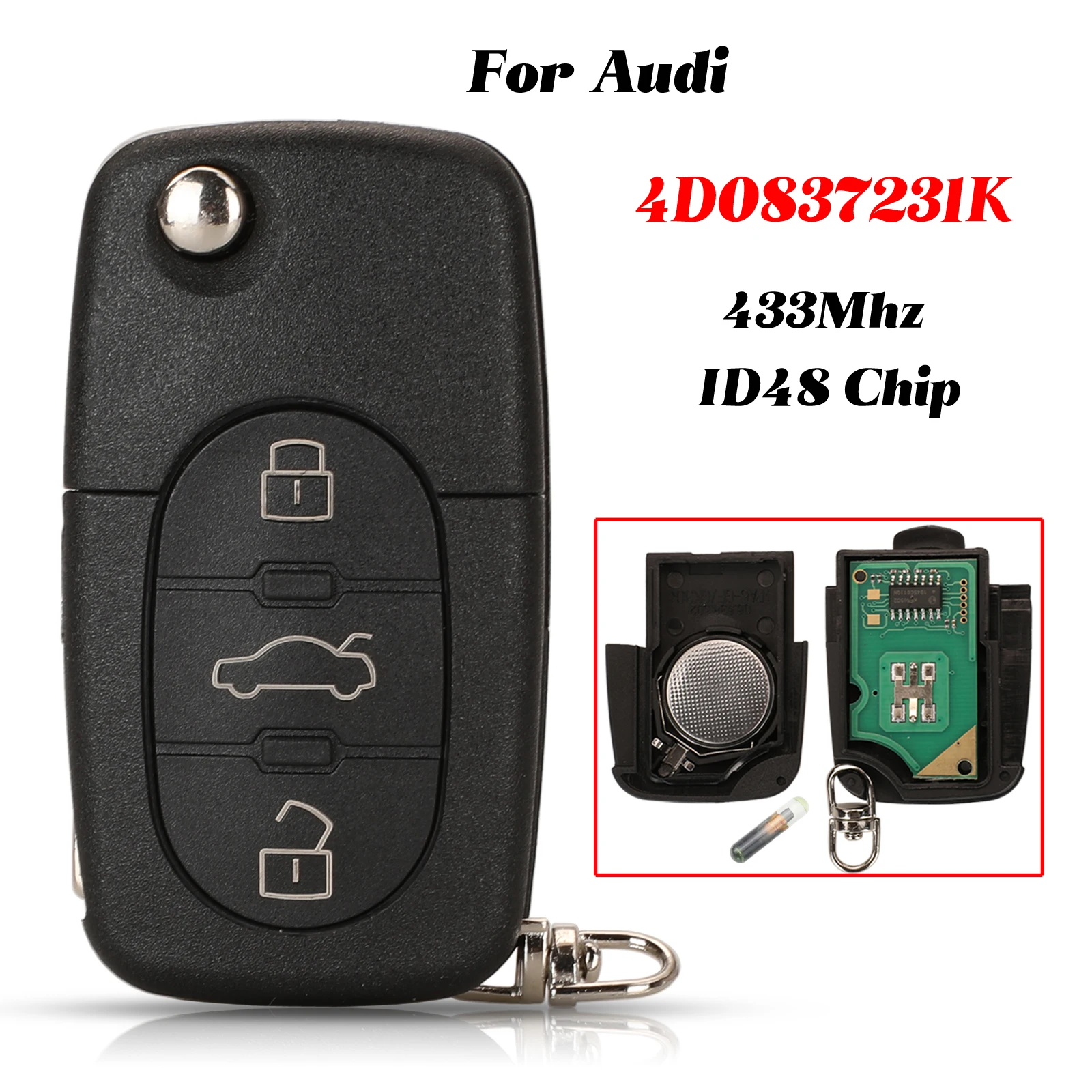

jingyuqin 3 Buttons Smart Remote Car Key 433Mhz ID48 Chip Fob For Audi A2 A3 A4 A6 A8 TT Old Models FCC: 4D0 837 231 K