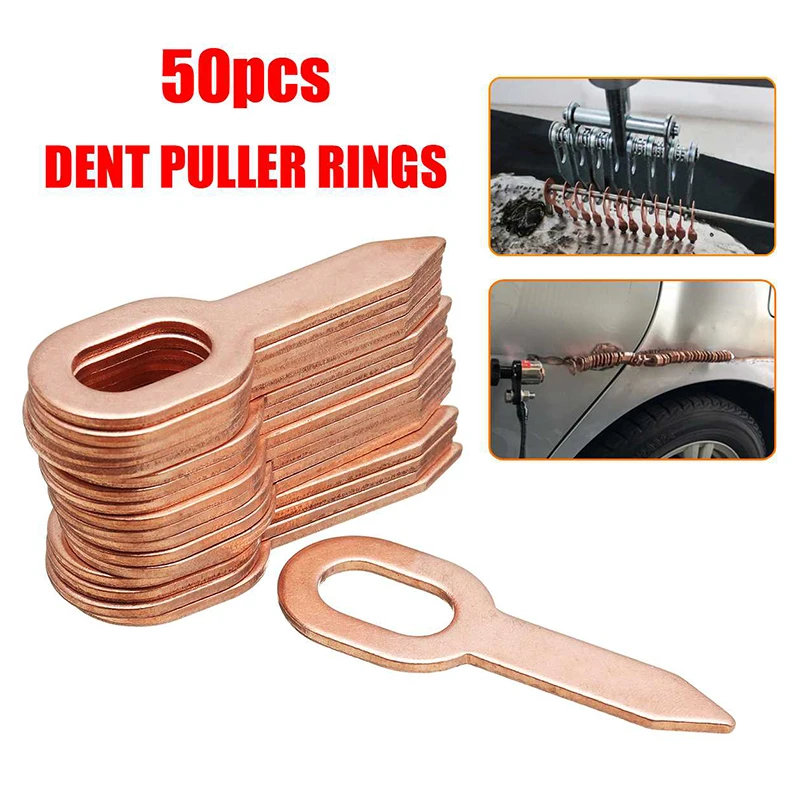

50pcs Copper Plated Oval Dent Puller Rings Car Body Paintless Dent Lifter Repair Tool Puller kit Dent Removal Washer Tool