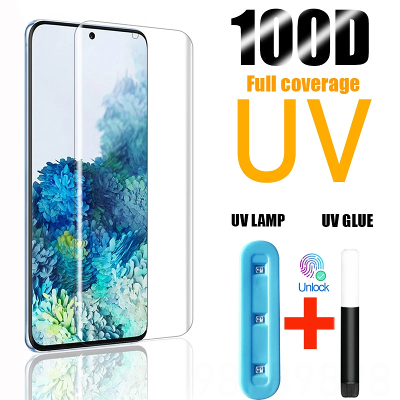 Защитное стекло закаленное УФ-стекло для Samsung Galaxy S10 Plus/S9/S8/S20/S10e/S/9/8/10/e/Note 20 Ultra/s10