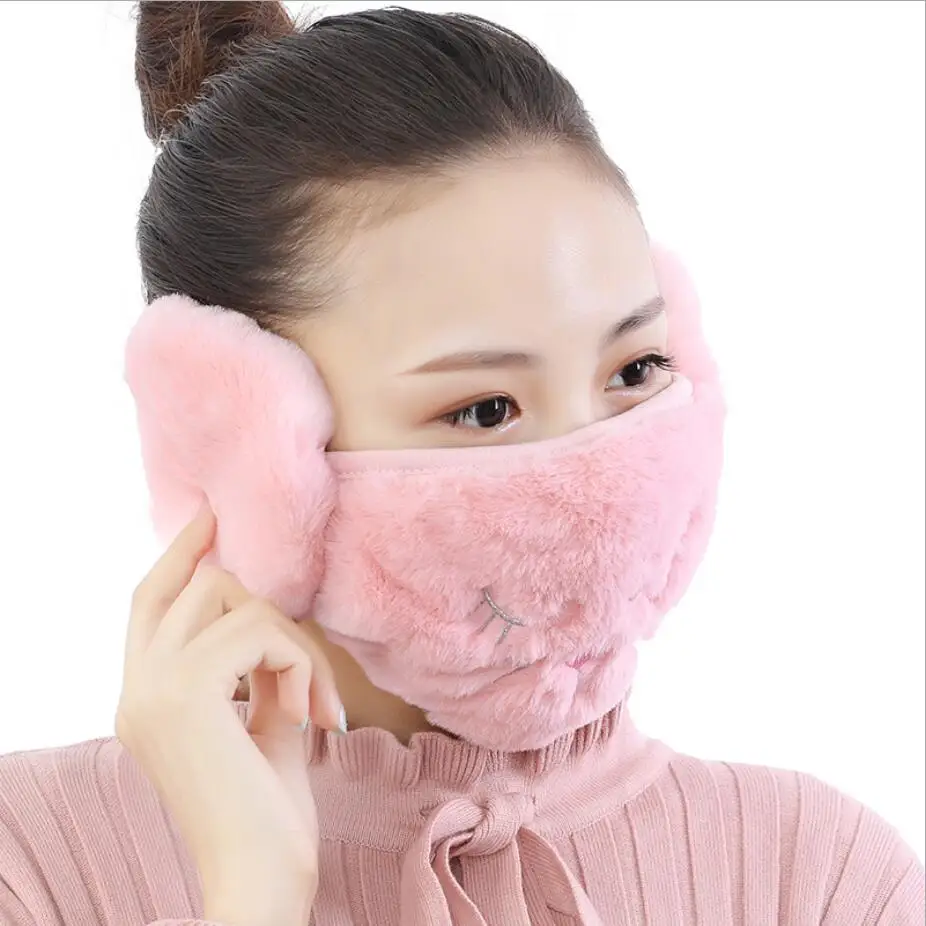 Cute girls winter warm masks Ear protect lady's anti-pollution mouth mask Cycling Wearing Earmuff Windproof Mask women Anti-Dust