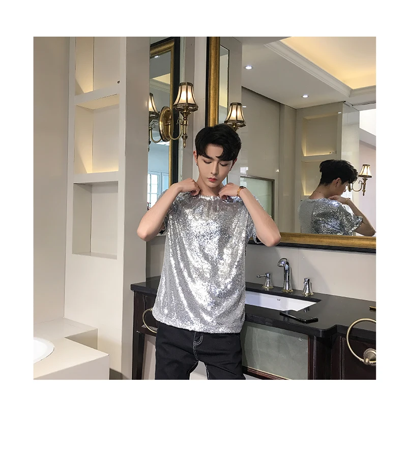 Футболка мужская с блестками модная шикарная тенниска в сценическом стиле