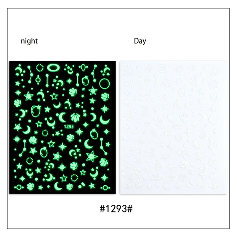 

10PCS Moon Sun Star Shell Circle Luminous Nail Art Transfer Adhesive Nail Sticker Decorative Accessories Slider Sticker