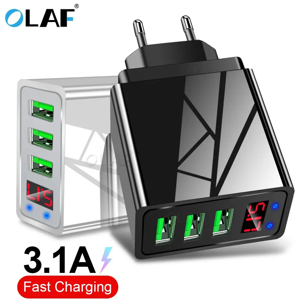 OLAF USB зарядное устройство для iphone зарядное устройство светодиодный дисплей 3 USB 5V 3A Быстрая зарядка настенное зарядное устройство для iphone samsung Xiaomi Max 2.4A зарядка
