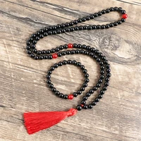 8mm natural stone black onyx red agate japamala sets spiritual jewelry yoga meditation inspirational 108mala beads neckalce