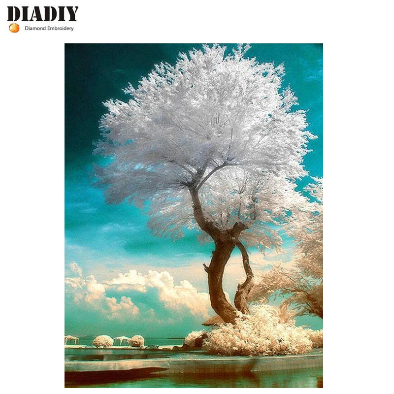 DIADIY 5D DIY Алмазная вышивка белые деревья полный мозаичный пейзаж горный хрусталь
