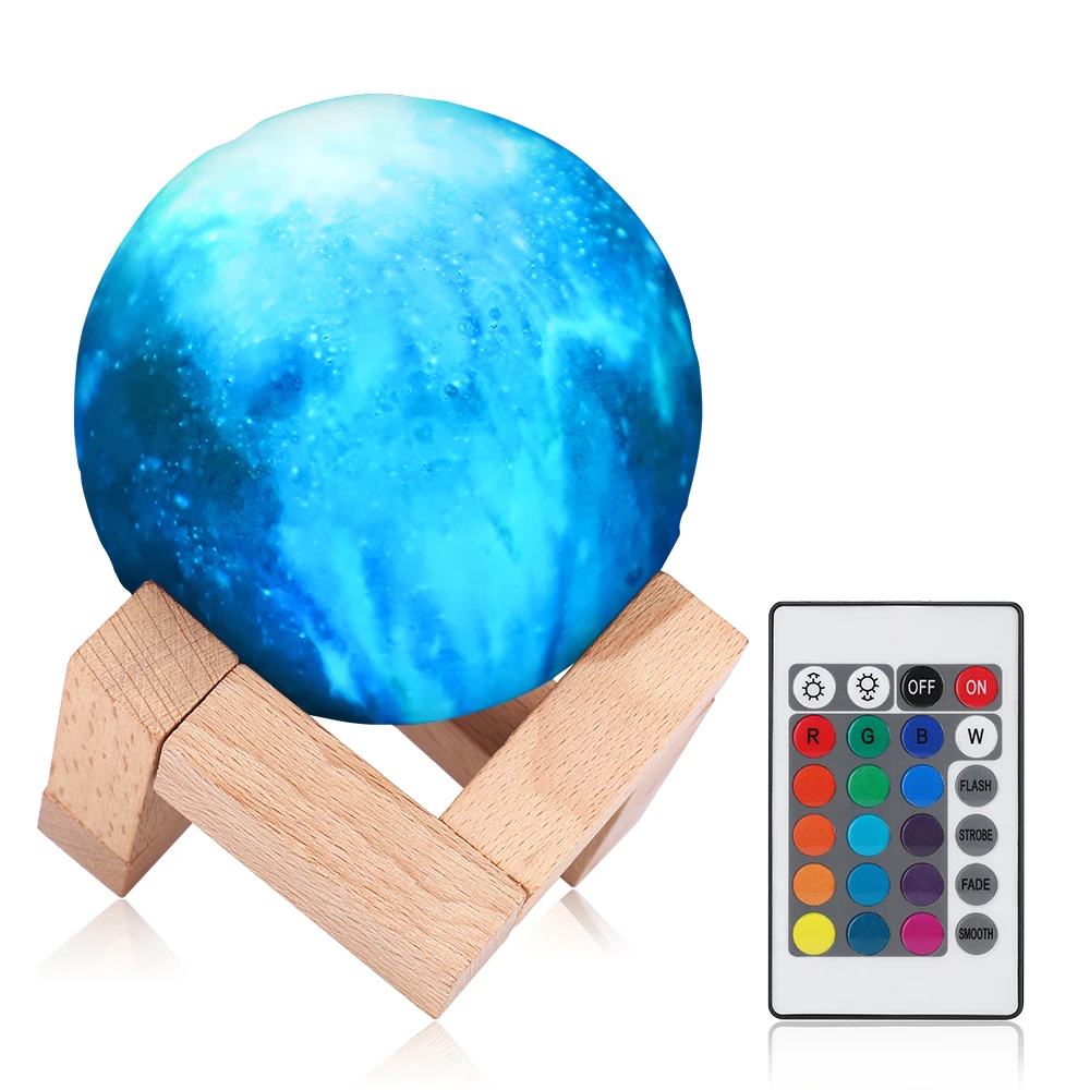 

3D Print LED Night Light 16 Color 8/10cm USB Rechargeable Moon Lamp Remote Control Touch Flap Control Moon Night Lamp for Home