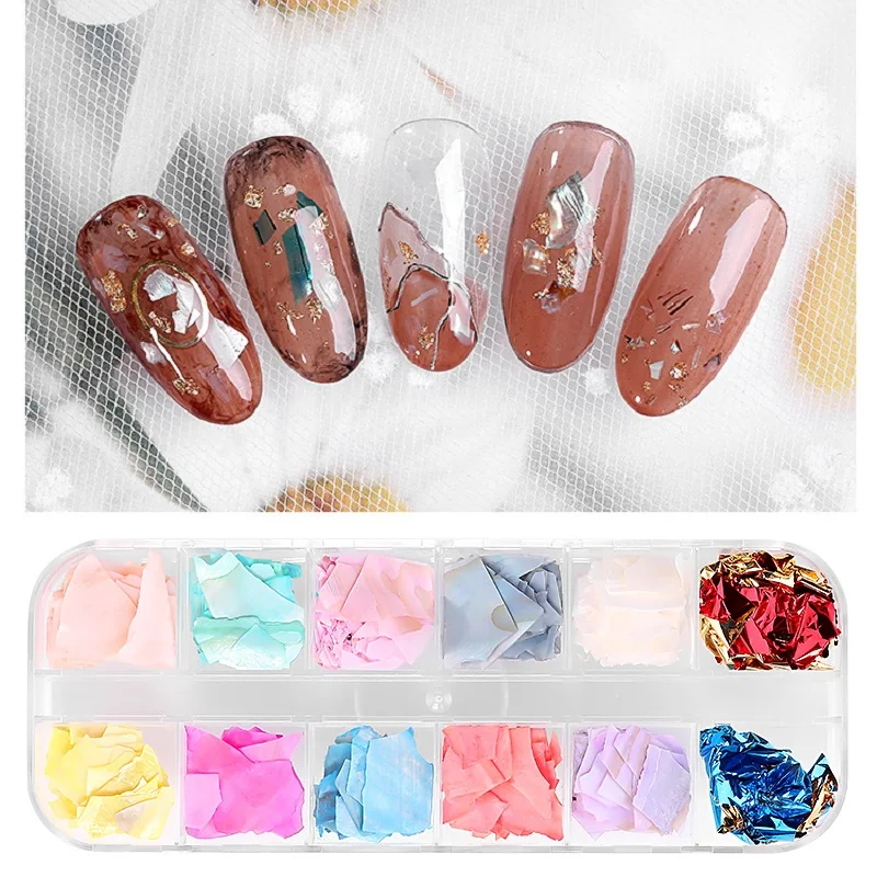 12 ячеек 3D оболочка необычное искусство ногтей фотообои наклейки для Гель