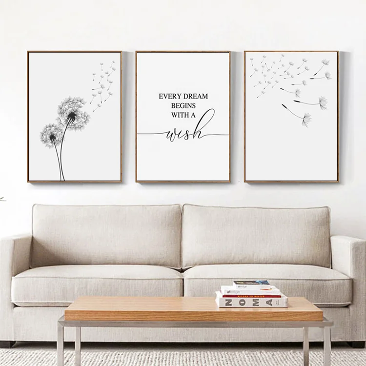 

Dandelion Wall Art Canvas Painting Make Wish Dandelion Poster Prints Nordic Style Minimalist Living Room Bedroom Nursery Decor