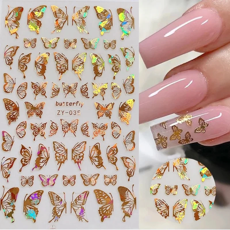

6/1Pc Holographic 3D Butterfly Nail Art Stickers Adhesive Sliders Colorful DIY Golden NailTransfer Decals FoilsWraps Decorations