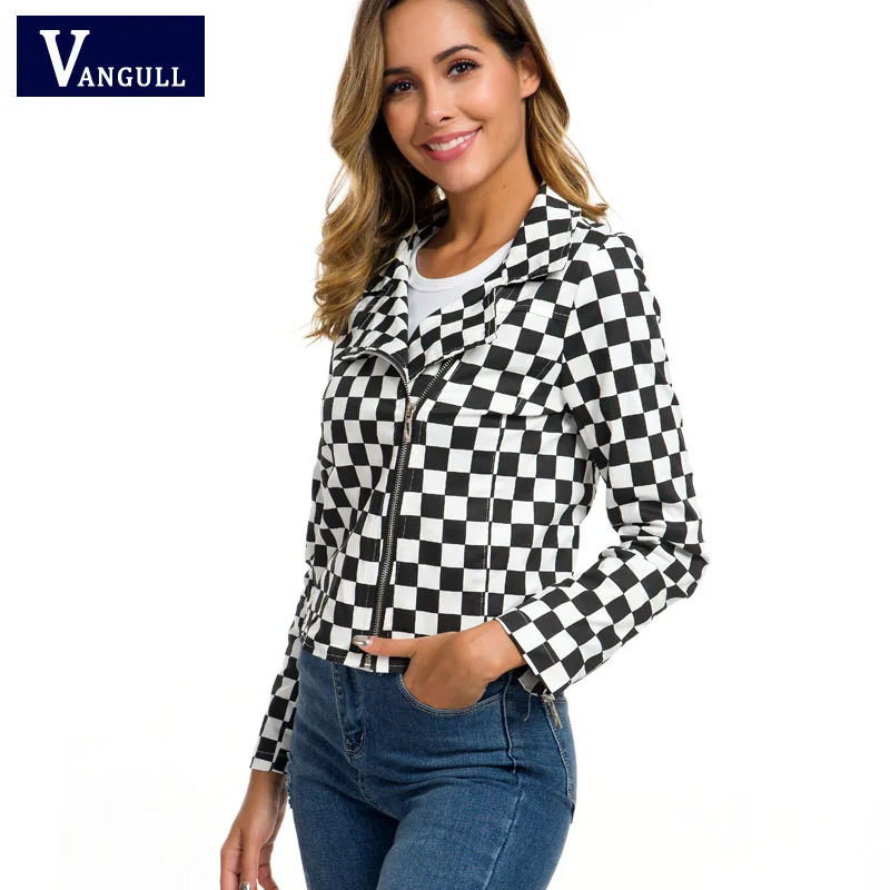Vangull 2021 новинка Женская жакет Шахматка осенние хлопковые черные белые клетчатые