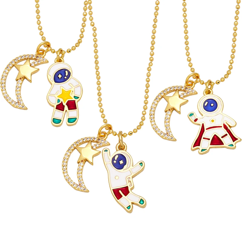

Y2K забавное ожерелье с кулоном в виде астронавта со звездой и Луной для женщин и девушек, ювелирные изделия дружбы, подарки на день рождения
