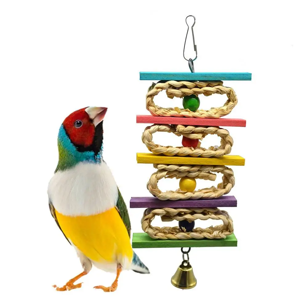 Птица Попугай жевательная игрушка колокольчик ткачество цветная деревянная