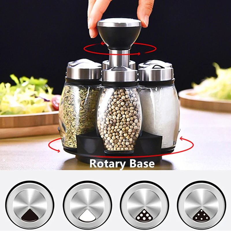 6 шт приправа бессвинцовые бутылки с Поворотная стойка набор крышка из