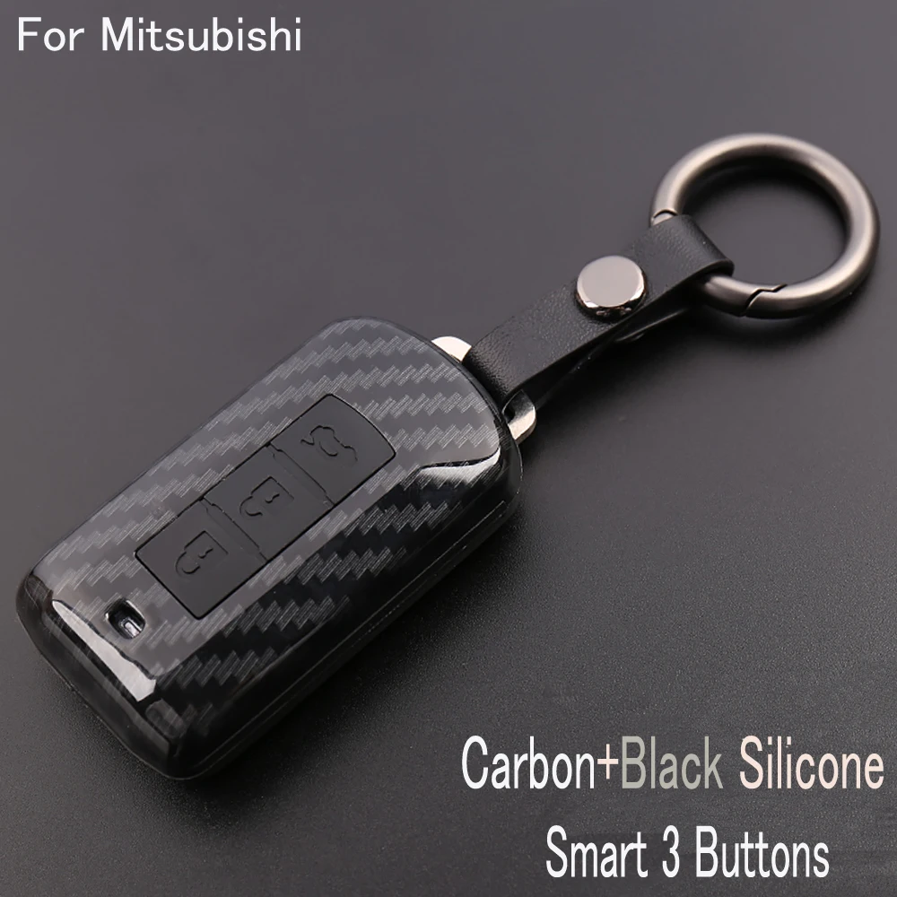 Смарт чехол для автомобильного ключа с 3 кнопками из углеродного волокна ABS Mitsubishi