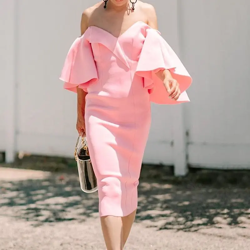 Элегантное офисное женское розовое платье размера плюс облегающее летнее с