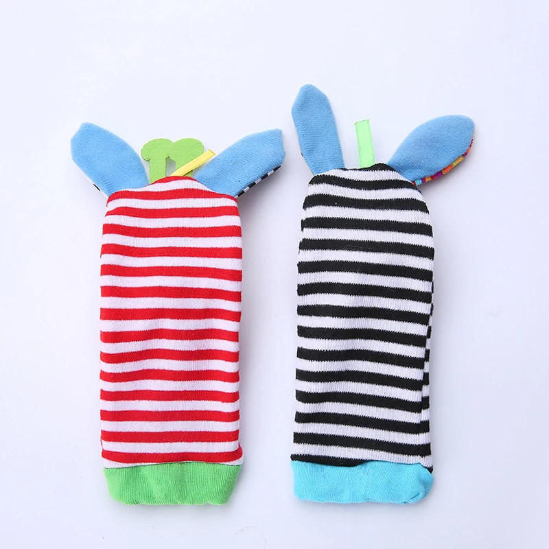 

2Pcs Baby Rattles Soft Plush Toys Cartoon Baby Toys 0-12 Months Baby Foot Wrist Rattle Set Newborn Development Educational Toys