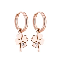 four leaf clover earrings for women gold silver plated hoops stainless steel with zircon fashion popular jewelry never fade 2021