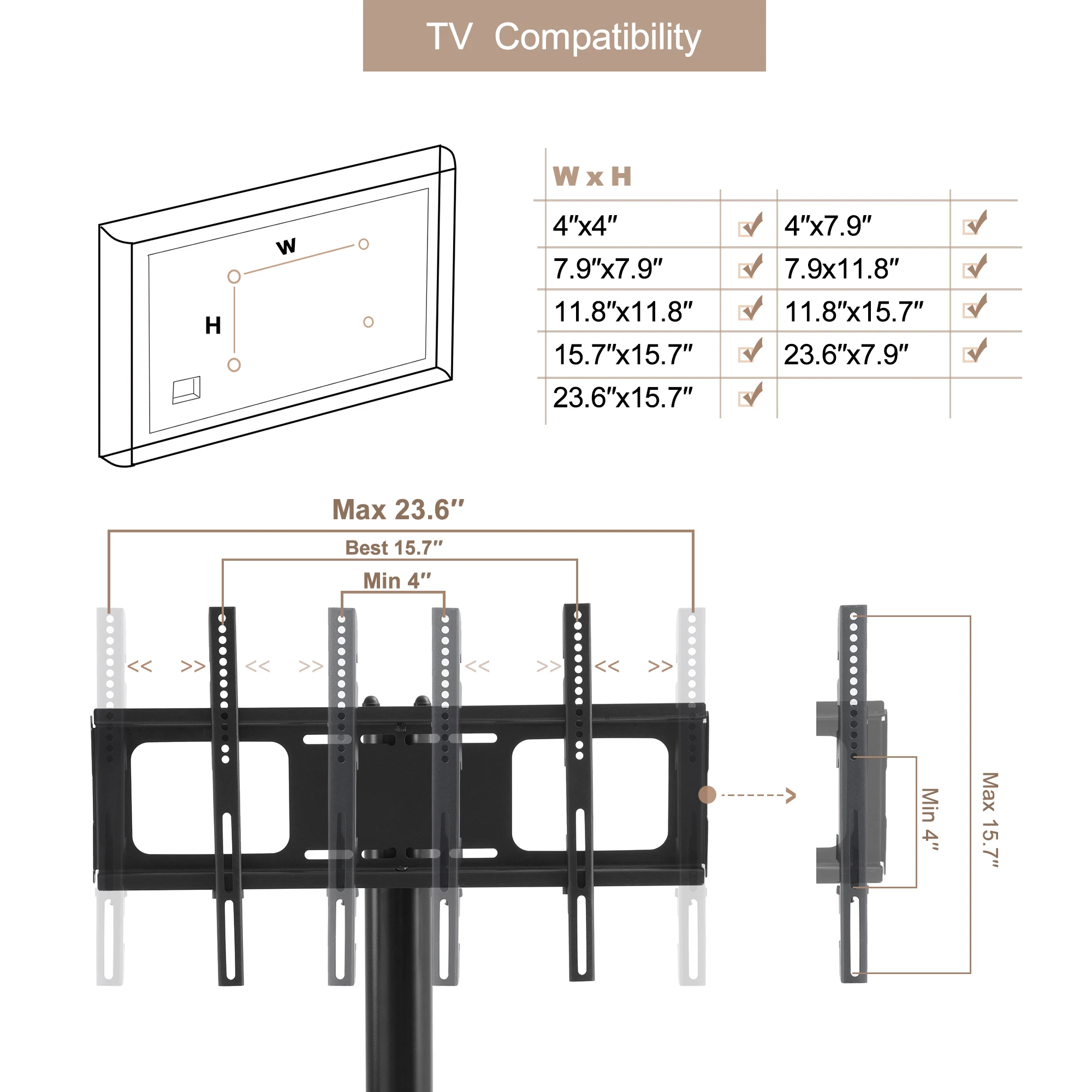 

2019 New Universal Mobile TV Stand for 32-65" Flat and Curved Panel LED LCD and Plasma TVs Height Adjustable TV Trolley AT9808